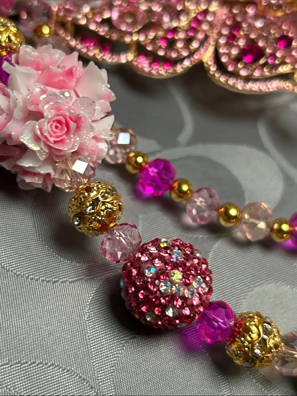 Keychain Pink and Gold Crystal Butterfly Necklace
